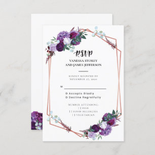 Convites RSVP de Casamento Floral Purple
