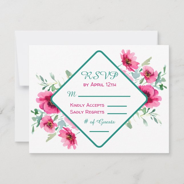 Convites RSVP de Casamento Floral Rosa-Rosa-Primavera Elega (Frente)