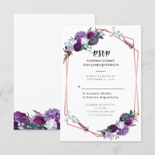 Convites RSVP de Casamento Floral Roxo