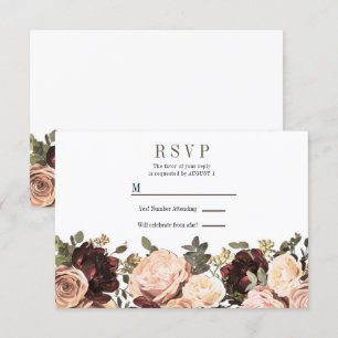 Convites RSVP de Casamento Folhas de Folhagem Floral Rosa e