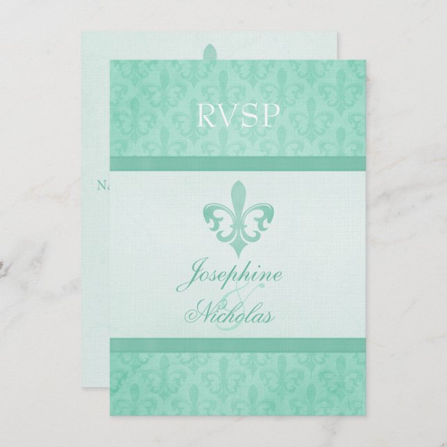 Convites RSVP de casamento formal em verde menta Fleur De L (Frente/Verso)