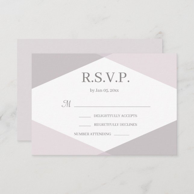 Convites RSVP de Casamento Geométrico Branco Rosa (Frente/Verso)