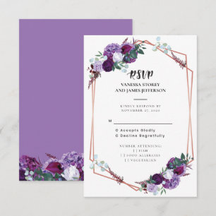 Convites RSVP de Casamento Geométrico Dourado com Rosa Flor