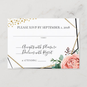 Convites RSVP de Casamento Geométrico Moderno Dourado e Ros