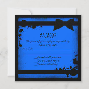 Convites RSVP de casamento grunge com fita preta azul néon