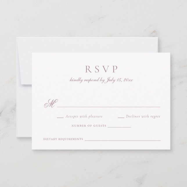 Convites RSVP de Casamento Mauve do Script de Caligrafia El (Frente)