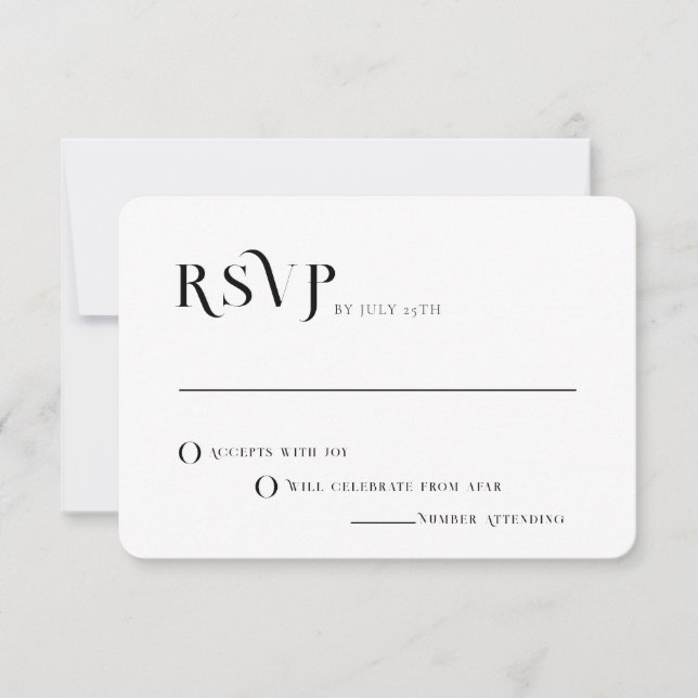 Convites RSVP de Casamento Moderno Chic Preto e Branco do T (Frente)