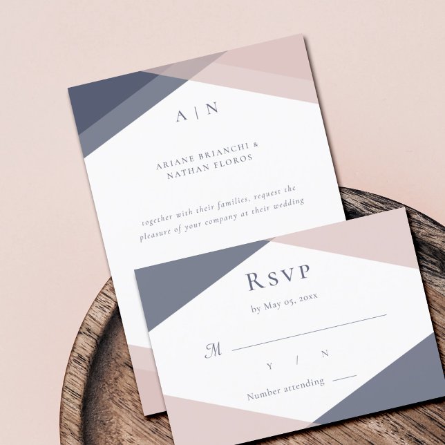 Convites RSVP de Casamento Moderno de Blush do marinho (Criador carregado)