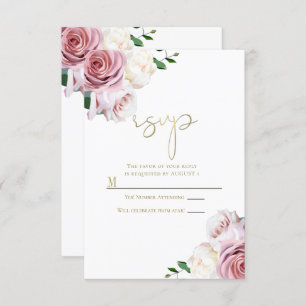 Convites RSVP de Casamento Moderno de Verde Floral Rosa Ros