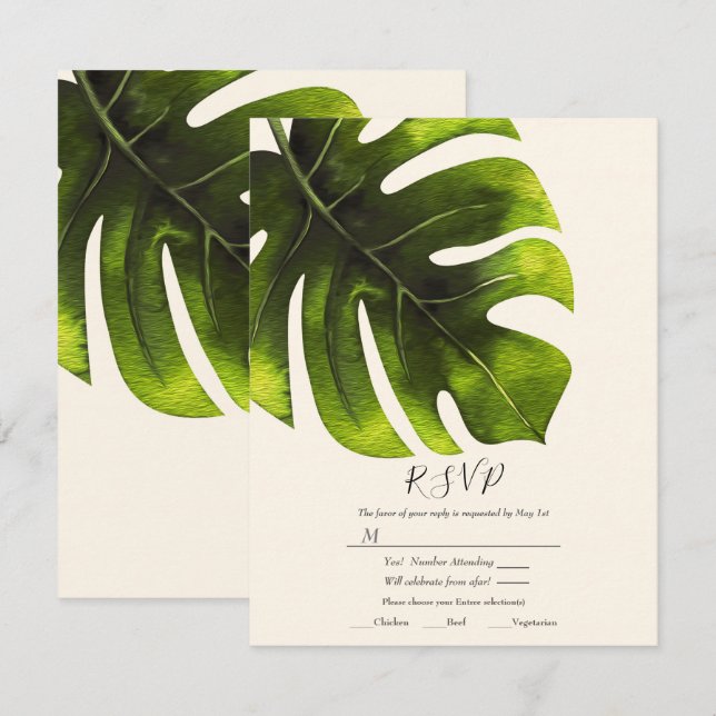 Convites RSVP de Casamento Moderno Elegante de Palma Tropic (Frente/Verso)