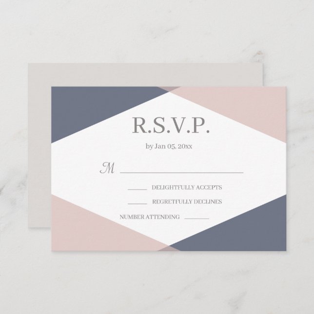 Convites RSVP de casamento moderno geométrico rosa azul mar (Frente/Verso)