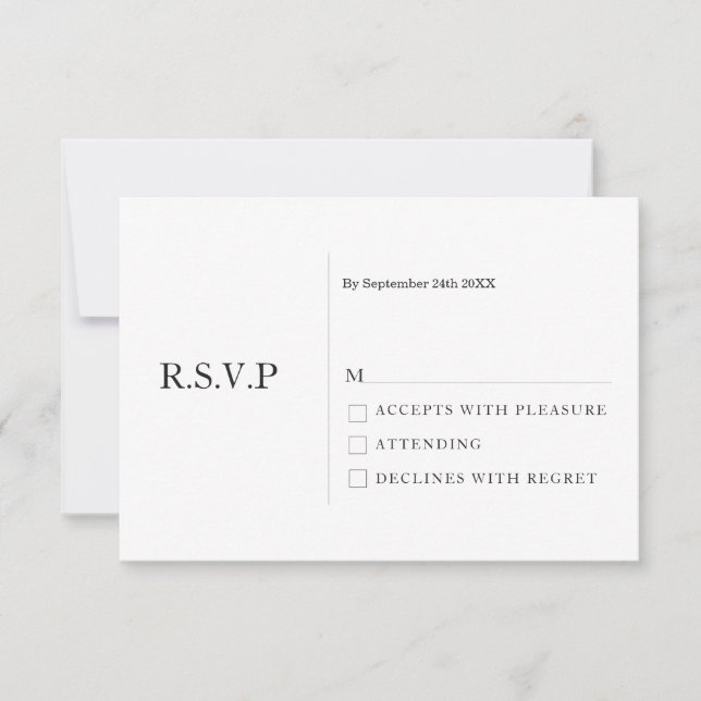 Convites RSVP de Casamento Moderno Mínimo Branco do Pastel  (Frente)