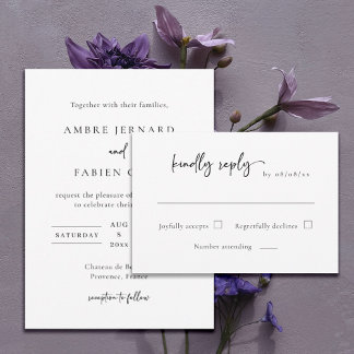 Convites RSVP de Casamento Negro e Branco Elegante Moderno
