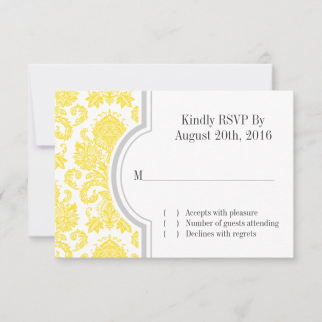 Convites RSVP de Casamento Personalizado do Damasco Amarelo (Frente)