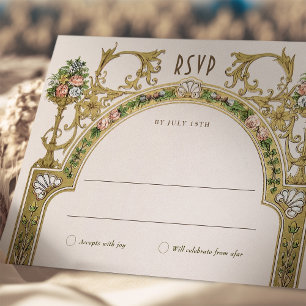 Convites RSVP de Casamento Real Vitoriano com Flores Vintag