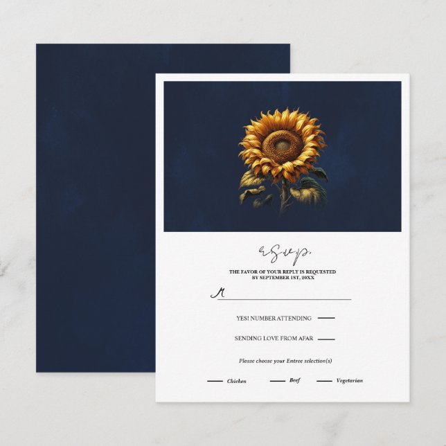 Convites RSVP de Casamento Russo de Girassol Azul (Frente/Verso)