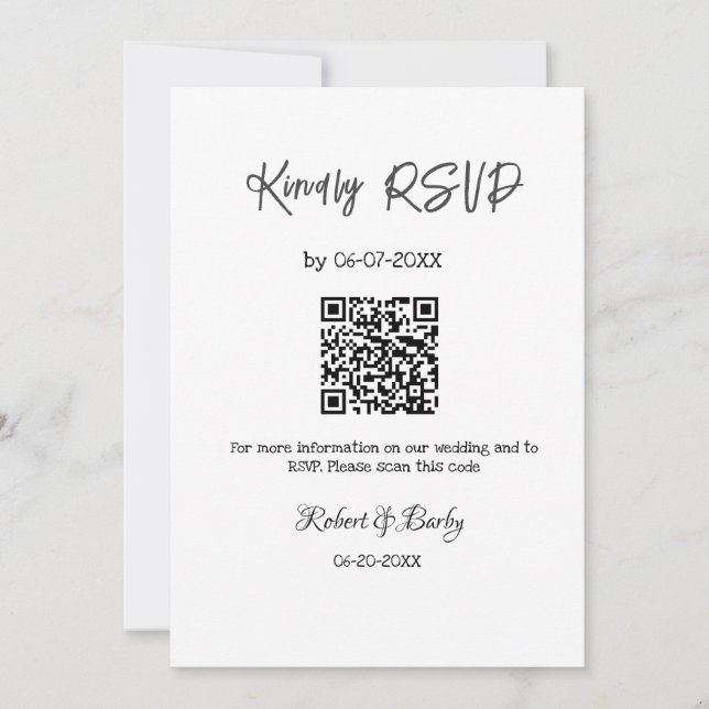 Convites RSVP de casamento simples código QR simples (Frente)