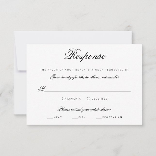 Convites RSVP de Casamento Tradicional de Script Clássico E (Frente)