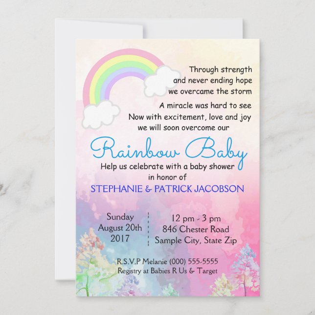 Convites RSVP de Chá de fraldas Personalizado do Rainbow (Frente)