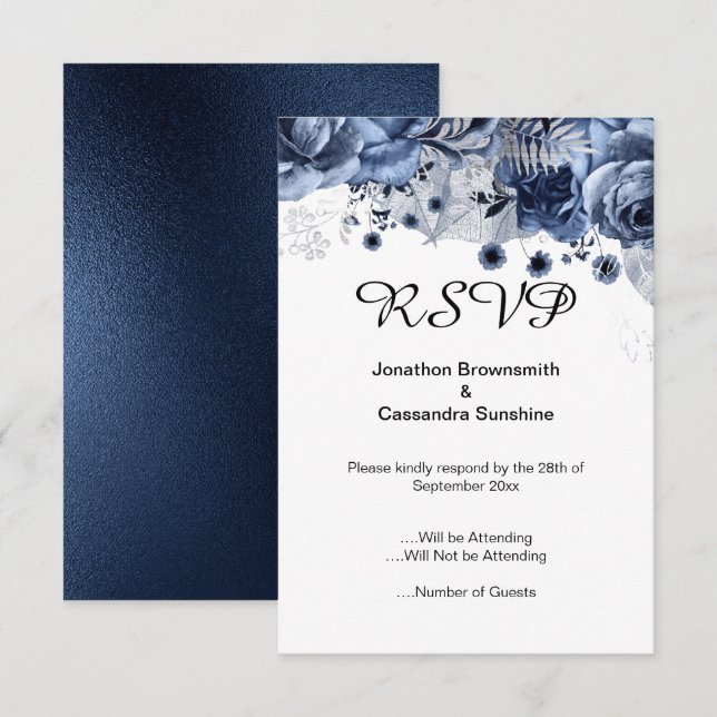 CONVITES RSVP DE CINZAS FLORAIS SIMPLES E ELEGANTES (Frente/Verso)