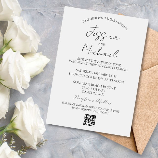 Convites RSVP de código de QR mínimo de casamento minimalis (Criador carregado)