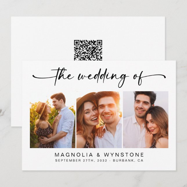 Convites RSVP de Código QR | Casamento Fotográfico Moderno (Frente/Verso)