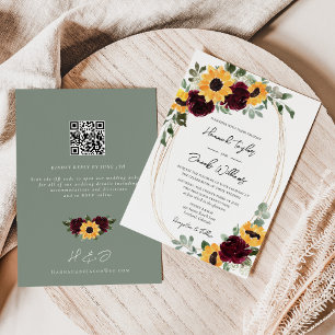 Convites RSVP de Código QR de Casamento Rustic Sunflower e 