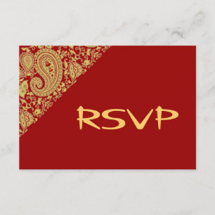Convites RSVP de damasco indiano vermelho e dourado