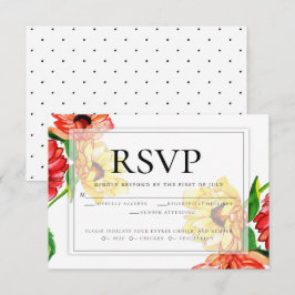 Convites RSVP de Escolha de Média | Floral Amarelo vermelho