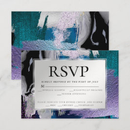 Convites RSVP de Escolha de Média | Silver Metallic Teal Li