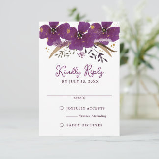 Convites RSVP de Flores de Água Púrpura