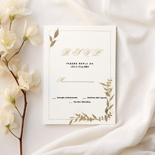 Convites RSVP de folhagem branca e dourada Elegante