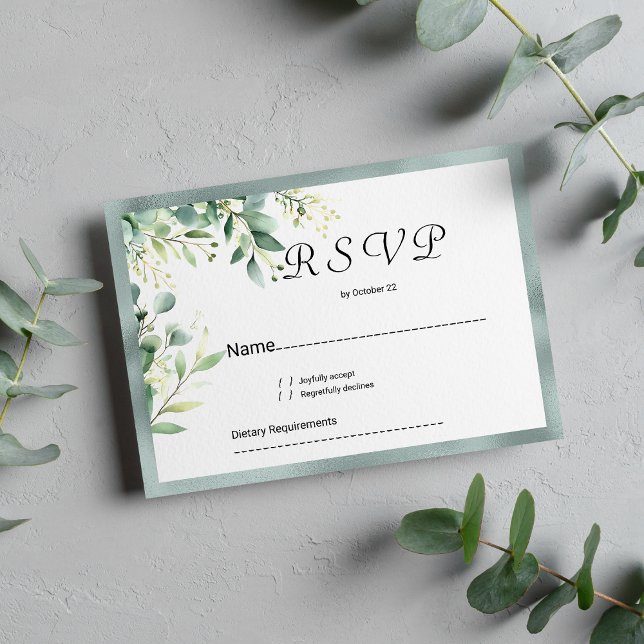 Convites RSVP de folhagem de eucalipto verde-mint (Mint green rustic eucalyptus foliage RSVP )