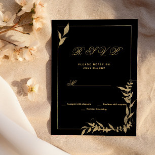 Convites RSVP de folhagem de ouro e preto de luxo