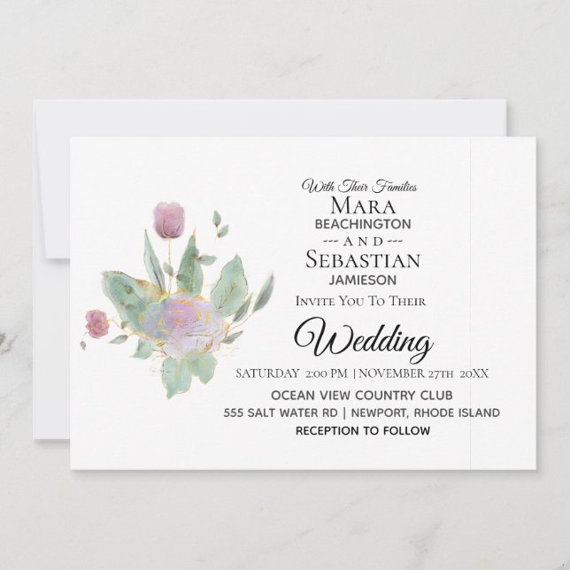 Convites *~* RSVP de Fotos - Casamento QR ROSE BOUQUET AR12 (Frente)