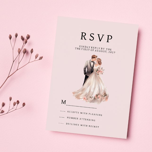 Convites RSVP de fotos do casal floral da cinza rosa (Blush pink gray floral couple photo RSVP )