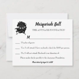 Convites RSVP de Gala da Bola de Mascarada preto e branco