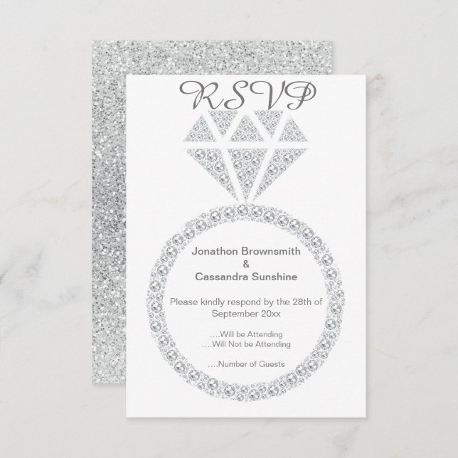 CONVITES RSVP DE GLITTER DE DIAMOND ELEGANTE (Frente/Verso)