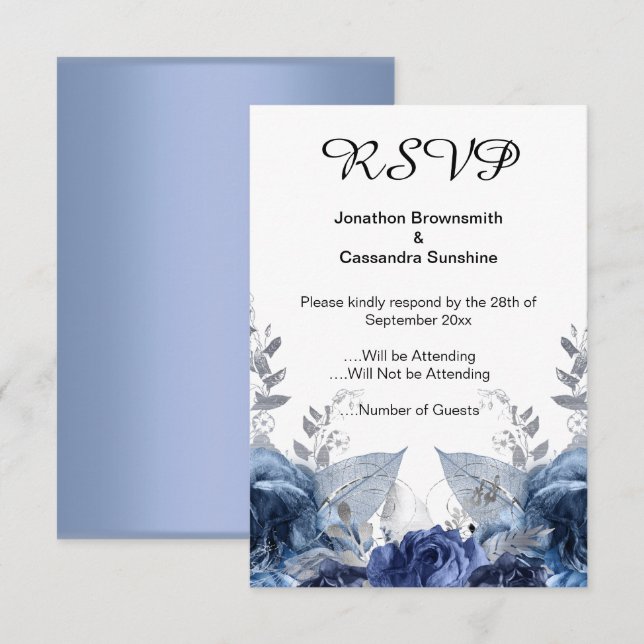 CONVITES RSVP DE LUZ FLORAL SIMPLES DO MARINHO ELEGANTE (Frente/Verso)