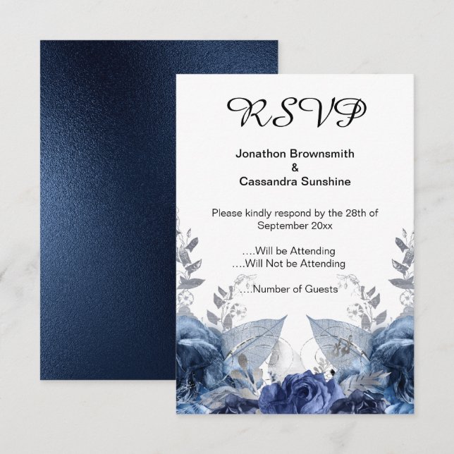CONVITES RSVP DE MARINHO FLORAL SIMPLES ELEGANTE (Frente/Verso)