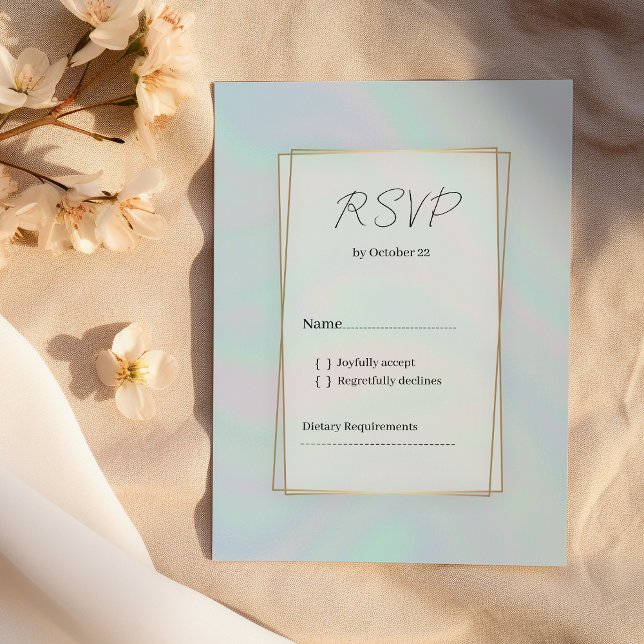 Convites RSVP de mármore azul pastel de lavanda holográfica (Holographic lavender pastel blue marble RSVP )