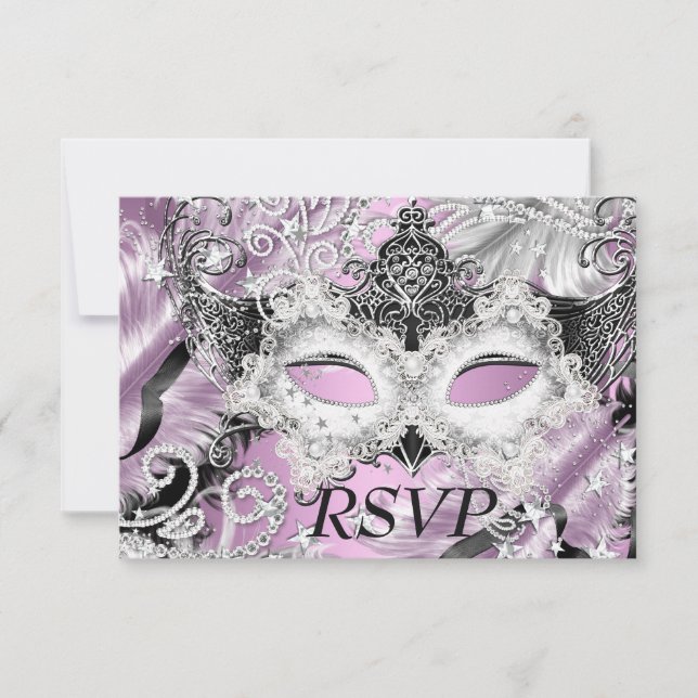 Convites RSVP de Mascarada de Máscara do Silver Lilac Spark (Frente)