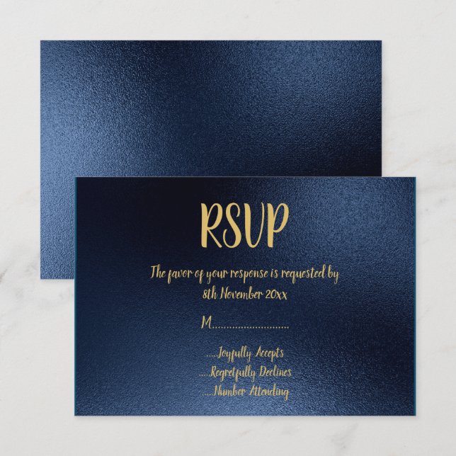 Convites RSVP de Ocasso do Marinho de Borda Simples Dourado (Frente/Verso)
