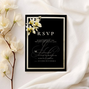 Convites RSVP de Orquídea de Monograma Preto