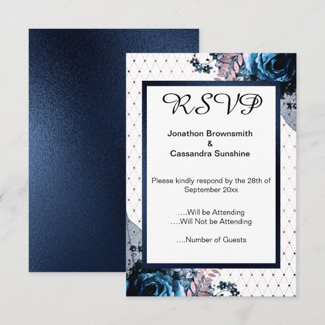 CONVITES RSVP DE PADRÃO FLORAL SIMPLES E ELEGANTE (Frente/Verso)