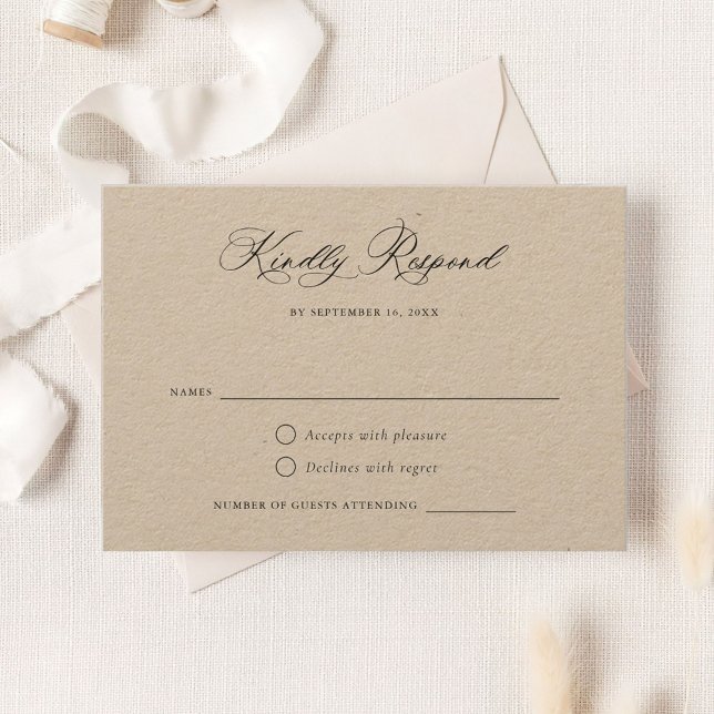 Convites RSVP de Papel Kraft Elegante para Script de Caligr (Criador carregado)