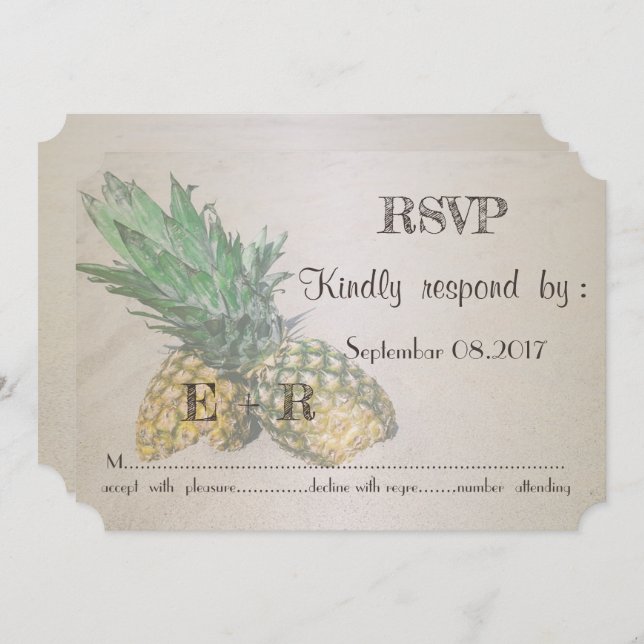 Convites RSVP de Pineanás de Casamento de Praia (Frente/Verso)