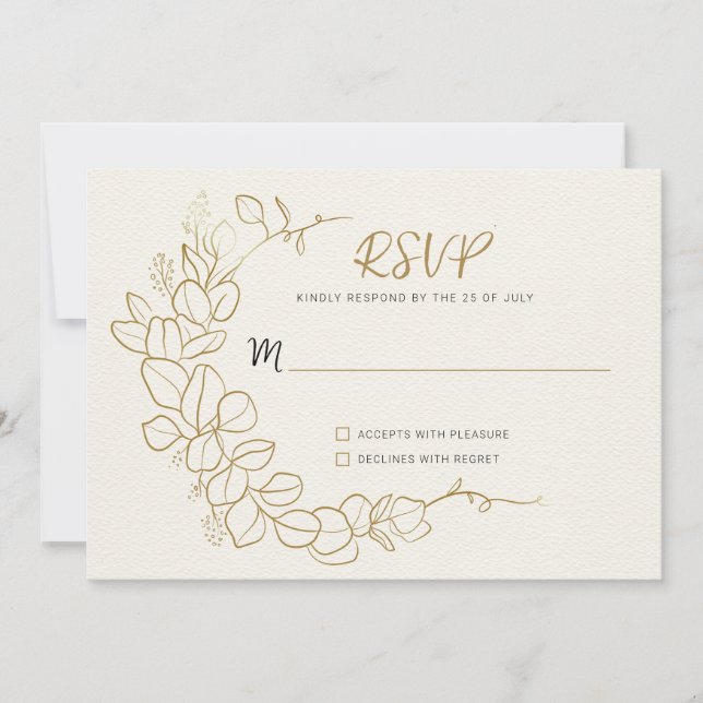 Convites RSVP de quadros de folhas Douradas pintadas à mão (Frente)