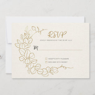 Convites RSVP de quadros de folhas Douradas pintadas à mão