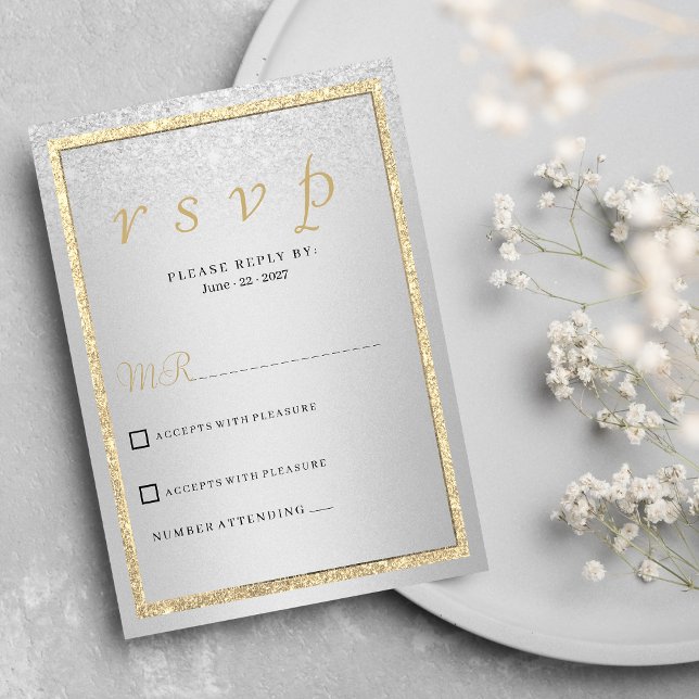 Convites RSVP de relâmpago elegante de ouro (Luxury elegant gold silver glitter RSVP )